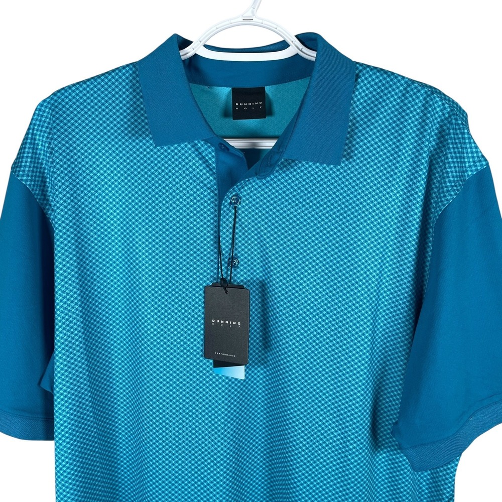 Dunning Golf Polo Shirt Mens L Teal Laguna Blue Geometric Performance S/S New